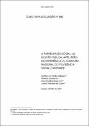 A participação social na gestão pública: avaliação da experiência do Conselho Nacional de Previdência Social (1991/2000)